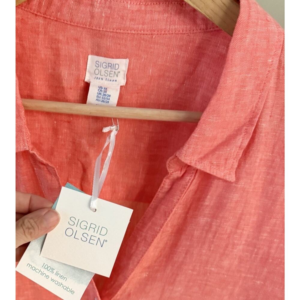 Sigrid Olsen Linen Blouse Plus Size 3X NWT Roll Tab Sleeve Button Front - Picture 8 of 10